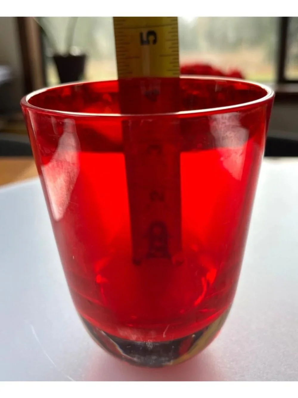 Set Of 4 Vintage Hand-Blown Red Glass Tumblers With Clear Bases - 4 Inches Tall